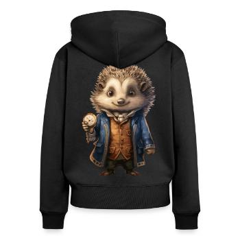 Eleganter Igel mit Taschenuhr - niedliches Design - Frauen Premium Bio Zip Hoodie - Schwarz - Hinten - Julia (174cm)