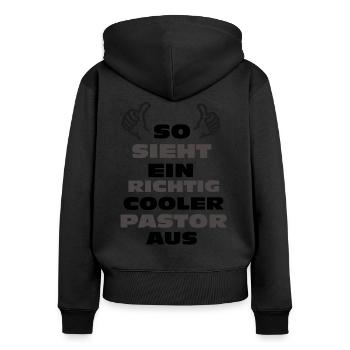 Pastor Geschenk Pastor Shirt Pastor Geschenkidee - Frauen Premium Bio Zip Hoodie - Schwarz - Hinten - Julia (174cm)