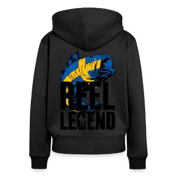 REEL LEGEND SCHWEDEN ANGELN ANGLER - Frauen Premium Bio Zip Hoodie - Schwarz - Hinten - Julia (174cm)