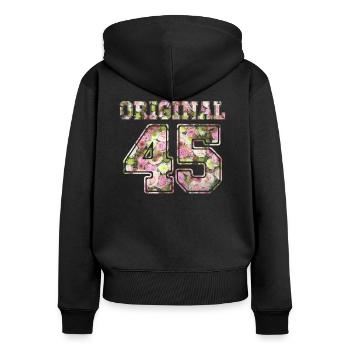 45 d'origine - Sweat à capuche zippé Premium bio Femme - noir - Dos - Julia (174cm)