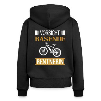 Rentnerin E-Bike Radfahrerin - Frauen Premium Bio Zip Hoodie - Schwarz - Hinten - Julia (174cm)