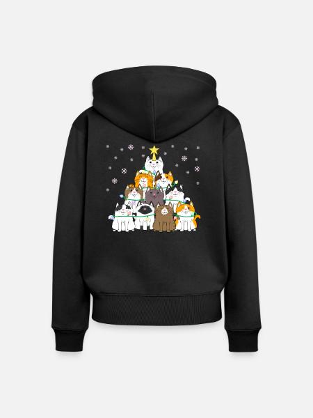 Weihnachtsbaum Katze Kätzchen Tannenbaum - Frauen Premium Bio Zip Hoodie - Schwarz