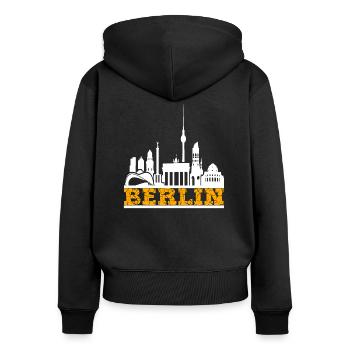 BERLIN Stadt Skyline GeschenkBERLIN Stadt Skyline - Frauen Premium Bio Zip Hoodie - Schwarz - Hinten - Julia (174cm)