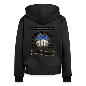 Lüneburg | Stadt Geschenk Reisen Therapie - Frauen Premium Bio Zip Hoodie - Schwarz - Hinten - Julia (174cm)