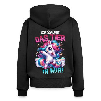 Einhorn Dab Shirt – Ich spüre das Tier in mir - Frauen Premium Bio Zip Hoodie - Schwarz - Hinten - Julia (174cm)