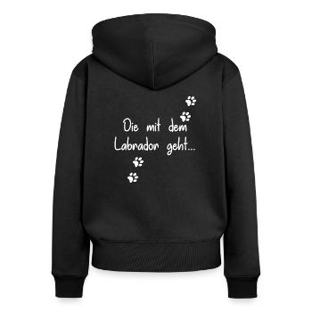 Die mit dem Labrador geht - Frauen Premium Bio Zip Hoodie - Schwarz - Hinten - Julia (174cm)
