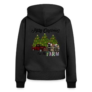 Frohe Weihnachten One The Farm - Frauen Premium Bio Zip Hoodie - Schwarz - Hinten - Julia (174cm)