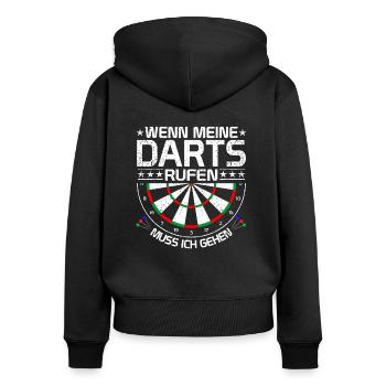 Dart - Frauen Premium Bio Zip Hoodie - Schwarz - Hinten - Julia (174cm)