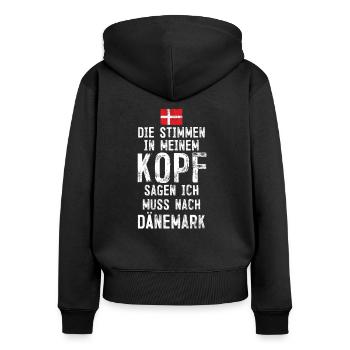 Dänemark - Frauen Premium Bio Zip Hoodie - Schwarz - Hinten - Julia (174cm)