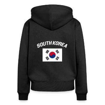 Korea - Frauen Premium Bio Zip Hoodie - Schwarz - Hinten - Julia (174cm)