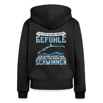 schwimmen - Frauen Premium Bio Zip Hoodie - Schwarz - Hinten - Julia (174cm)