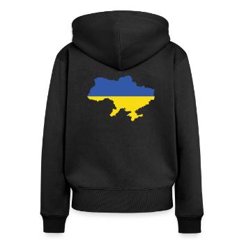 Ukraine - Frauen Premium Bio Zip Hoodie - Schwarz - Hinten - Julia (174cm)