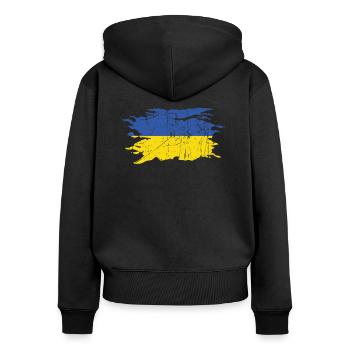 Ukraine - Frauen Premium Bio Zip Hoodie - Schwarz - Hinten - Julia (174cm)