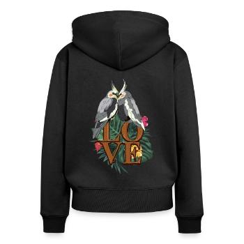 Nymphensittich Sittich - Frauen Premium Bio Zip Hoodie - Schwarz - Hinten - Julia (174cm)