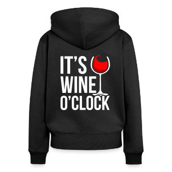 Wein - Frauen Premium Bio Zip Hoodie - Schwarz - Hinten - Julia (174cm)