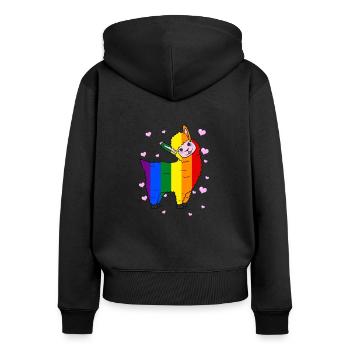 Lgbt Lama - Frauen Premium Bio Zip Hoodie - Schwarz - Hinten - Julia (174cm)