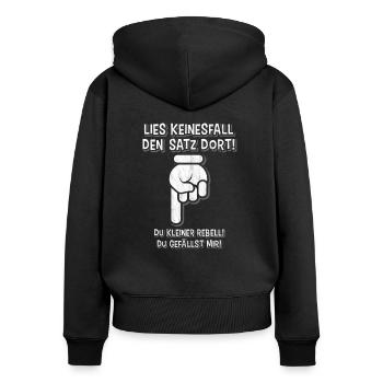 Lustiger Spruch - Frauen Premium Bio Zip Hoodie - Schwarz - Hinten - Julia (174cm)