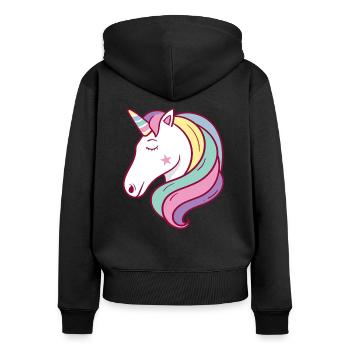 Licorne Tête de licorne colorée - Sweat à capuche zippé Premium bio Femme - noir - Dos - Julia (174cm)