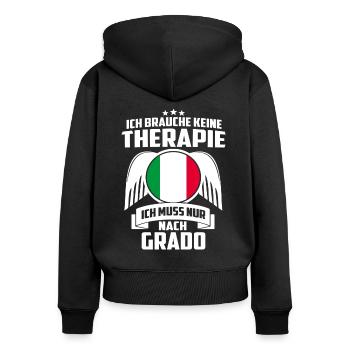 GRADO - KEINE THERAPIE - ITALIEN ITALIA GESCHENK - Frauen Premium Bio Zip Hoodie - Schwarz - Hinten - Julia (174cm)