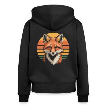Vintage Fuchs Wildtier Tier - Frauen Premium Bio Zip Hoodie - Schwarz - Hinten - Julia (174cm)