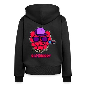 Rap Himbeere - Frauen Premium Bio Zip Hoodie - Schwarz - Hinten - Julia (174cm)