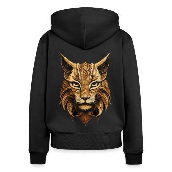 Luchs Kopf Tiere Holz Muster Natur Wild Katze - Frauen Premium Bio Zip Hoodie - Schwarz - Hinten - Julia (174cm)