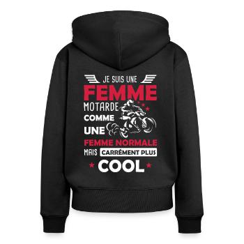 Femme fille cadeau drôle femme moto motarde - Sweat à capuche zippé Premium bio Femme - noir - Dos - Julia (174cm)