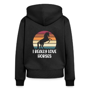 Pferde Shirt Für Pferdeliebhaber - Frauen Premium Bio Zip Hoodie - Schwarz - Hinten - Julia (174cm)