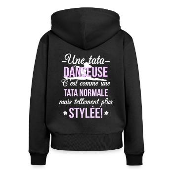 Une tata Danseuse - Sweat à capuche zippé Premium bio Femme - noir - Dos - Julia (174cm)