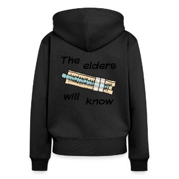 Rechenschieber - The elders will know - dunkel - Frauen Premium Bio Zip Hoodie - Schwarz - Hinten - Julia (174cm)