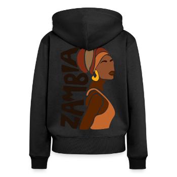 Zambia Zambia Zambian Flag Black Heritage - Women's Premium Organic Zip Hoodie - black - Back - Julia (174cm)