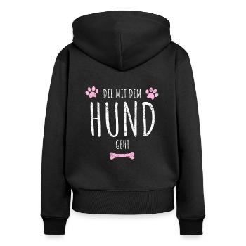 Die mit dem Hund geht | Hundepfoten Retro Vintage - Frauen Premium Bio Zip Hoodie - Schwarz - Hinten - Julia (174cm)