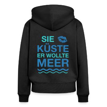 Küste Meer | Lustige Maritime Sprüche Strand Kuss - Frauen Premium Bio Zip Hoodie - Schwarz - Hinten - Julia (174cm)