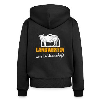 Landwirtin aus Leidenschaft Retro Vintage Kuh - Frauen Premium Bio Zip Hoodie - Schwarz - Hinten - Julia (174cm)