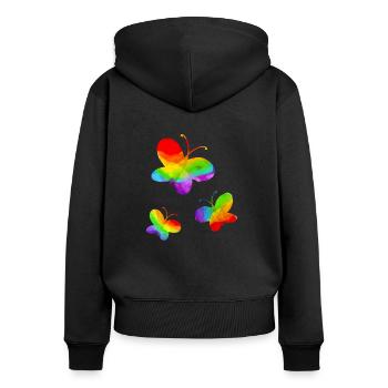 Butterfly LGBT Gay Pride CSD Regenbogen - Frauen Premium Bio Zip Hoodie - Schwarz - Hinten - Julia (174cm)