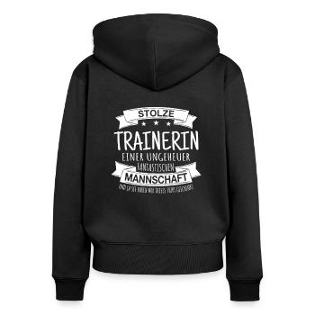 Stolze Trainerin einer fantastischen Mannschaft - Frauen Premium Bio Zip Hoodie - Schwarz - Hinten - Julia (174cm)