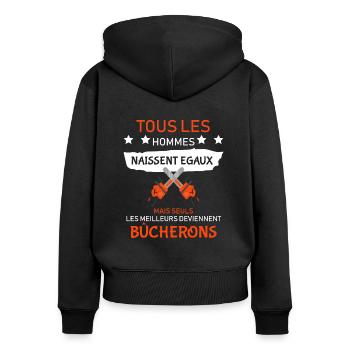 Bucheron Shirt • les meilleurs • Veste Bucheron - Sweat à capuche zippé Premium bio Femme - noir - Dos - Julia (174cm)