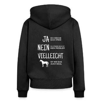 Lustiger Reiter Spruch Ja Ich rieche nach Pferd - Frauen Premium Bio Zip Hoodie - Schwarz - Hinten - Julia (174cm)