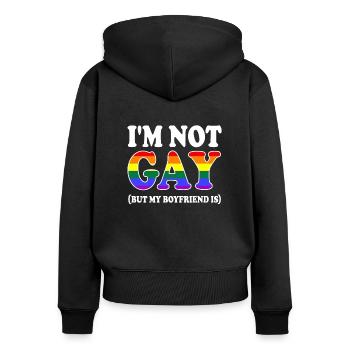 Gay gay pride - Sweat à capuche zippé Premium bio Femme - noir - Dos - Julia (174cm)