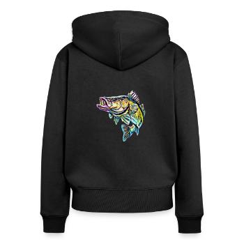 Fisch - Frauen Premium Bio Zip Hoodie - Schwarz - Hinten - Julia (174cm)