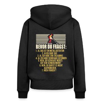 Sondengänger - Frauen Premium Bio Zip Hoodie - Schwarz - Hinten - Julia (174cm)
