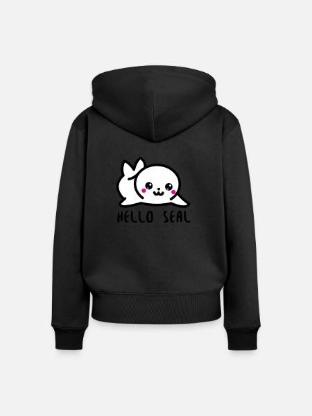 Hello Seal - Frauen Premium Bio Zip Hoodie - Schwarz