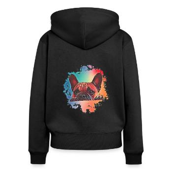 Bouledogue français - Sweat à capuche zippé Premium bio Femme - noir - Dos - Julia (174cm)