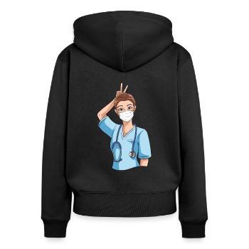 Infirmière drôle avec humour - Sweat à capuche zippé Premium bio Femme - noir - Dos - Julia (174cm)