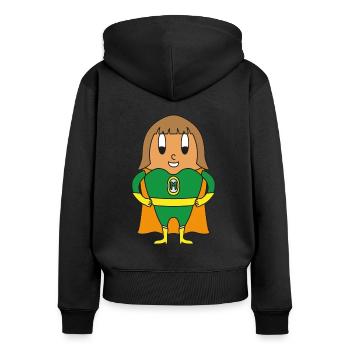 Superheldin Ei - Frauen Premium Bio Zip Hoodie - Schwarz - Hinten - Julia (174cm)