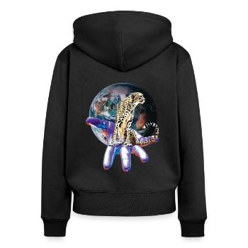 Gepard - Frauen Premium Bio Zip Hoodie - Schwarz - Hinten - Julia (174cm)