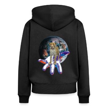 Geparden - Frauen Premium Bio Zip Hoodie - Schwarz - Hinten - Julia (174cm)