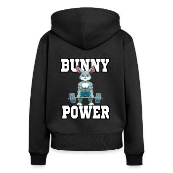 Hase Fitness Muskeln Training Gewicht - Frauen Premium Bio Zip Hoodie - Schwarz - Hinten - Julia (174cm)