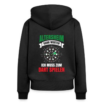 Dart - Frauen Premium Bio Zip Hoodie - Schwarz - Hinten - Julia (174cm)