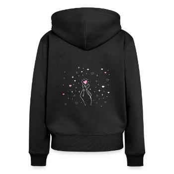 K-Pop - Frauen Premium Bio Zip Hoodie - Schwarz - Hinten - Julia (174cm)